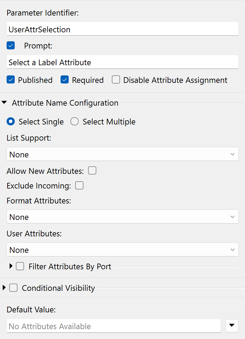 Attribute name user parameter configuration